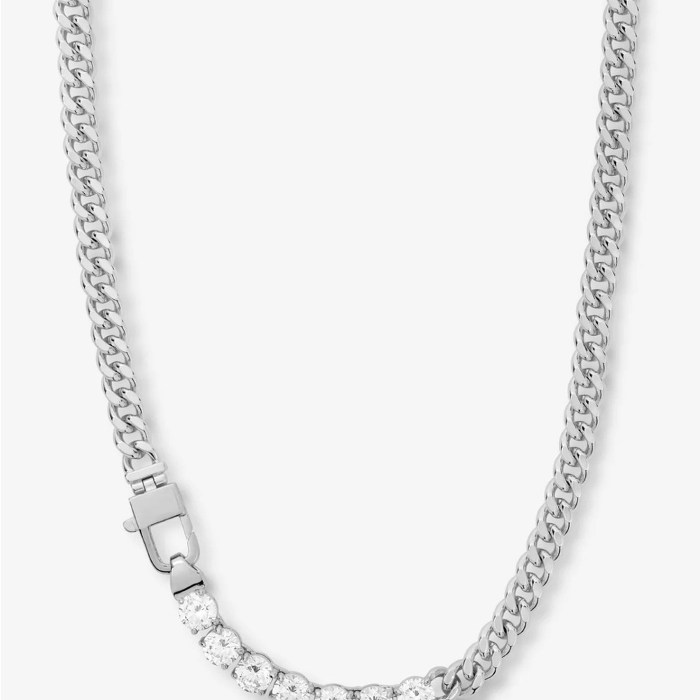 Silver Chain Necklace with Crystal Accents